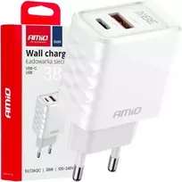 Sieninis įkroviklis Quick Charge GaN 38W USB-A + USB-C AMIO-04287