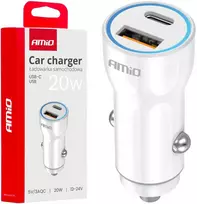 Automobilinis įkroviklis USB-A + USB-C 20W 12/24V AMiO-03881