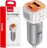 Automobilinis įkroviklis USB-A + USB-C 20W 12/24V AMiO-03882
