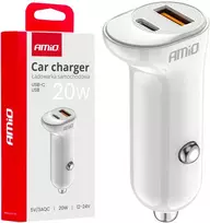 Automobilinis įkroviklis USB-A+ USB-C 20W 12/24V AMiO-03875