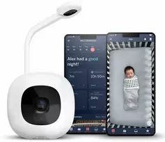 Nanit Pro Baby Monitorius + Floor Stand mobilioji auklė su stovu, naktine šviesa ir kvėpavimo monitorius