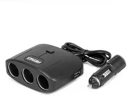 Trijų lizdų prailgintojas su įkrovikliu ir ON/OFF mygtuku 2x USB-A 12/24V 100W 70 cm AMIO-04362