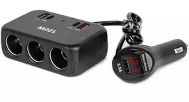Trijų lizdų prailgintojas su įkrovikliu ir skaitmeniniu ekranu 2x USB-A + 1x USB-C QC 4.0 12/24V 120W 80 cm AMIO-04366