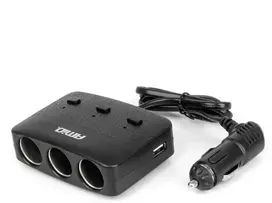 Trijų lizdų prailgintojas su įkrovikliu, ON/OFF mygtuku ir LED indikatoriumi 2x USB-A 12/24V 100W 70 cm AMIO-04363