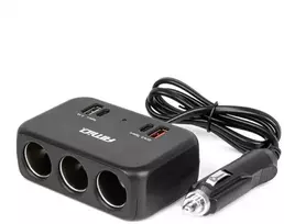 Trijų lizdų prailgintojas su įkrovikliu 1x USB-A + 1x USB-C QC 4.0 12/24V 120W 80 cm AMIO-04365