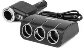 Trijų lizdų prailgintojas su įkrovikliu 1x USB-A + 1x cigarečių uždegiklis 12/24V 120W 80 cm AMIO-04360