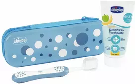 CHICCO 00012098000000 Fluoro dantų pasta + šepetėlis + dėklas Indigo rinkinys 6-36 m