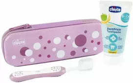 CHICCO 00012098100000 Fluoro dantų pasta + šepetėlis + dėklas Lila 6-36 m