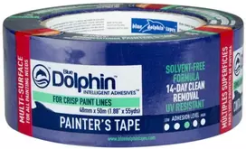Blue Dolphin Mėlyna Dolphin Vidutinio lipnumo dažymo juosta Mėlynas DOLPHIN jautriems paviršiams (14 dienų) 25 mm x 50 m.