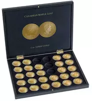 Dėžutė 30x1 oz auksinėms Klevo lapo monetoms su kapsulėmis