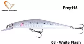 Vobleris Savage Gear Prey 115 11.5cm/17g Suspending Baltas Flash