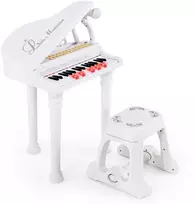 Promotions Vaikiškas pianino klaviatūros komplektas su kėdute ir mikrofonu, 35.6x30.5x54.6 cm, baltas