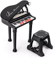Promotions Vaikiškas pianino klaviatūros komplektas su taburete ir mikrofonu, 35,6x30,5x54,6 cm, juodas