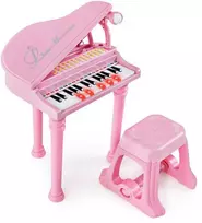 Promotions Vaikiškas pianino klaviatūra su kėdute ir mikrofonu, 35.6x30.5x54.6 cm, rožinė