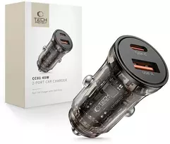 Tech-Protect CC01 45W 2 prievadų USB-A / USB-C automobilinis įkroviklis - Juodas