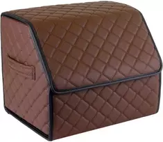 Bagažinės daiktadėžė EVAtech ECO S 30x30x35 cm - ruda / juodi kraštai / rudos siūlės / raudonas vidus