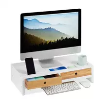 Laikiklis Relaxdays Monitoriaus stovas, 14x60x30 cm, balta ir natūrali
