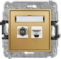 Karlik MINI F tipo antenos lizdas (SAT) + kompiuterio lizdai 1xRJ45, kat. 5e, auksinis 29MGFK