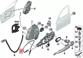 Originalus BMW hibridinis M3 F30 Bowden kabelis išorinėms durų rankenoms priekyje 51217259828