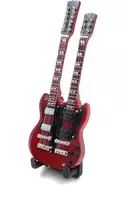Indominiguitars Mini gitara 15 cm, raudonmedžio – Jimmy Page stilius, kolekcinė su stovu
