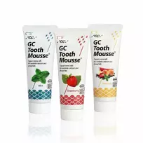 Remineralizuojantis dantų kremas be fluoro GC Tooth Mousse Recaldent, braškių, tutti ir mėtų skoniai, 35 ml x 3 vnt