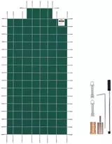 Baseino apsauginis uždangalas, skirtas 6,1x12,2 metrų stačiakampiams įleidžiamiems baseinams, tinklelinis tvirtas baseino uždangalas su drenažo skylėmis, žieminis apsauginis uždangalas, žalias baseino uždangalas, apsauginis baseino uždangalas žiemai, baseino uždangalas su centriniu laipteliu