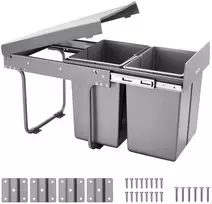 Ištraukiamas dvigubas šiukšliadėžių konteineris, 2 x 40 l, po spintele, virtuvei, taupantis vietą, atliekų rūšiavimo sistema, ištraukiama šiukšlių dėžė
