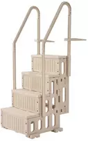 4 pakopų baseino kopetėlės su turėklais, smėlio spalvos, iki 181.4kg, 121.9-137.2 cm baseinams, saugiam įlipimui ir išlipimui, tvirtos, nerūdijančio plieno