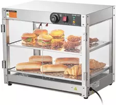 Dviejų aukštų komercinis maisto šildytuvas, picų vitrina su apšvietimu, 58 l, 30–85 ℃, šildymo spintelė, maisto vitrina