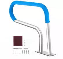 Baseino turėklai 80.5 cm, nerūdijančio plieno, su pagrindo plokšte, SPA centrams, baseino šoniniai turėklai, sidabriškai balti baseino turėklai