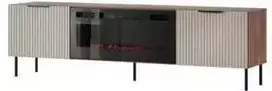 Laikiklis Cama Meble ALMERA TV cabinet 180.5x42x52.5 walnut/cashmere + juodas fireplace