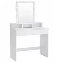 Leobert Kosmetinis staliukas su veidrodžiu ir 9 LED lemputėmis, baltas, 80 × 40 × 145 cm