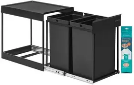 Songmics Dviguba plieno šiukšlių dėžė su ištraukiama sistema, 2 x 20 L