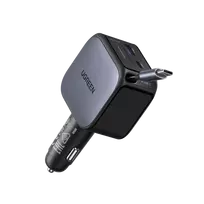 UGREEN Nexode 60W automobilinis įkroviklis su ištraukiamu USB-C laidu
