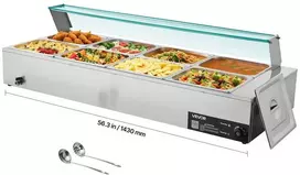 Komercinis maisto šildytuvas, 1700W elektrinis garinis bain marie, nerūdijančio plieno bufeto serveris maitinimui, restoranui, vakarėliui, 8 indų maisto šildytuvas