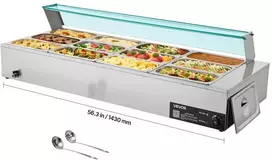 Komercinis maisto šildytuvas, 1700W elektrinis nerūdijančio plieno garų šildytuvas, 12 indų bufeto bain marie maitinimo įstaigoms