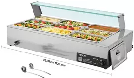 Komercinis maisto šildytuvas, 1500W elektrinis garinis „Bain Marie“, 9 indų nerūdijančio plieno bufeto serveris maitinimui