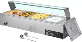 Komercinis maisto šildytuvas, 1500W nerūdijančio plieno garinis maisto šildytuvas, 4 indų stalviršio bufeto serveris restoranams, maitinimo įstaigoms ir vakarėliams