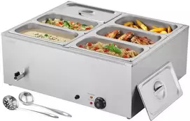 Komercinis maisto šildytuvas, 1500W elektrinis nerūdijančio plieno garų šildytuvas, 6 keptuvių bufeto serveris maitinimui