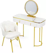 Stilingas kosmetinis stalas su LED veidrodžiu 100 cm Baltas + Kėdė