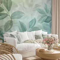 Artgeist Fototapetas - Large Leaves in Shades of Žalias-Mint: Botanical Motif