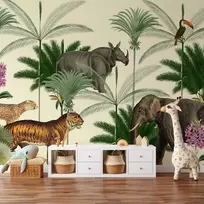 Artgeist Fototapetas - Jungle Land With Animals in the Style of Old Engravings