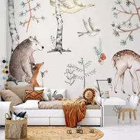 Artgeist Fototapetas - Forest Land With Animals Painted in Watercolours