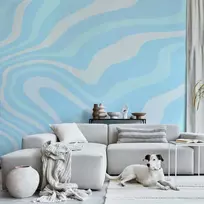 Artgeist Fototapetas - Composition in Blues and Whites - Harmonious Abstract Waves in a Cool Color Tone