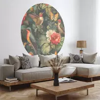 Artgeist Apvalus fototapetas - Flowers, birds and butterflies – vintage-style illustration