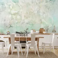 Artgeist Fototapetas - Blossoming among pastels - abstract with floral motif and patterns