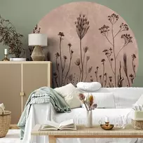 Artgeist Apvalus fototapetas - Wildflowers – juodas plants on lime-wash background
