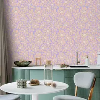 Artgeist Tapetas - Cute Light-rusvai gelsvas Little Flowers - Small flowers with beige - undulating petals on a mėlynas background.