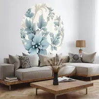 Artgeist Apvalus fototapetas - Turquoise ornamental retro flowers
