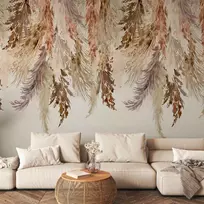 Artgeist Fototapetas - Minimalist boho landscape - dangling leaves in beige colours